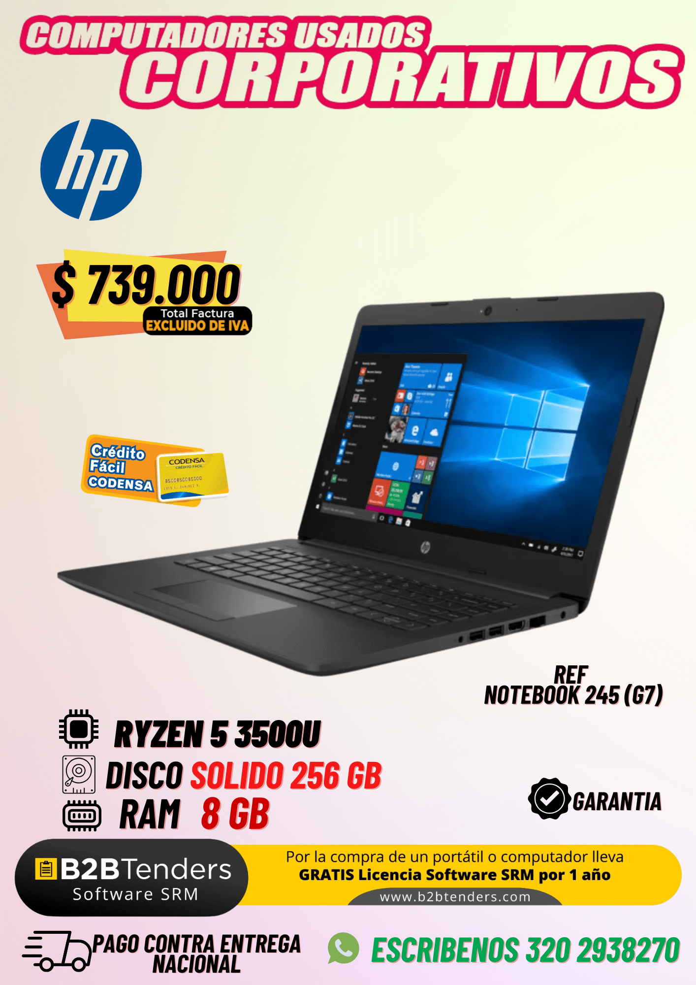HP 245 G7 Ryzen 5 – 8GB RAM + 256GB SSD | Portátil Corporativo – Excluido de IVA
